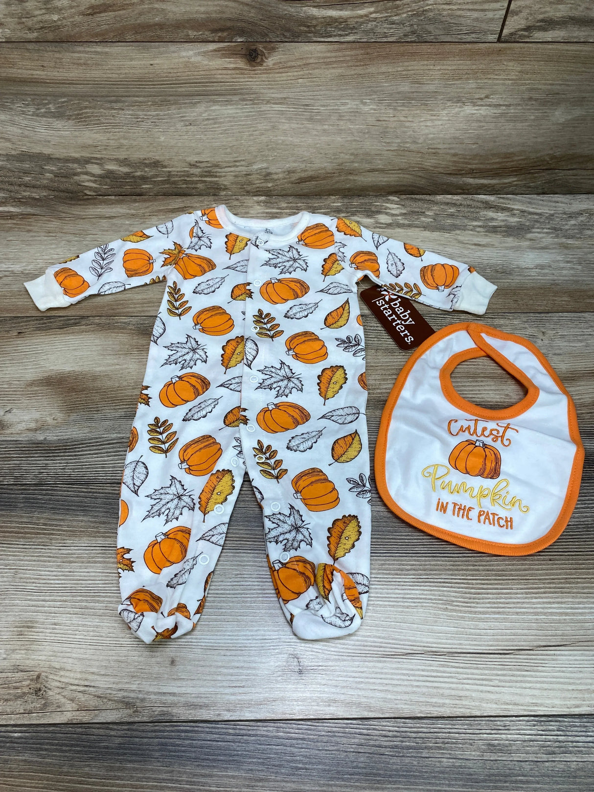 NEW Baby Starters 2pc Cutest Pumpkin Sleeper & Bib White sz 3m - Me n Mommy To Be