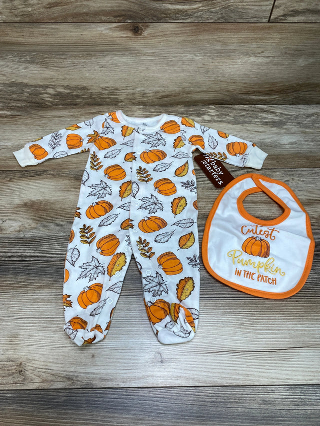 NEW Baby Starters 2pc Cutest Pumpkin Sleeper & Bib White sz 3m - Me n Mommy To Be