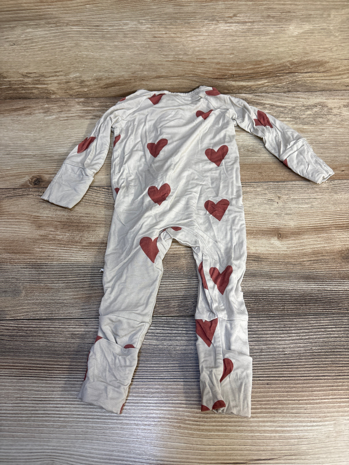 Forever French Bamboo Zip Pajamas Heart Print Ivory sz 0-3m
