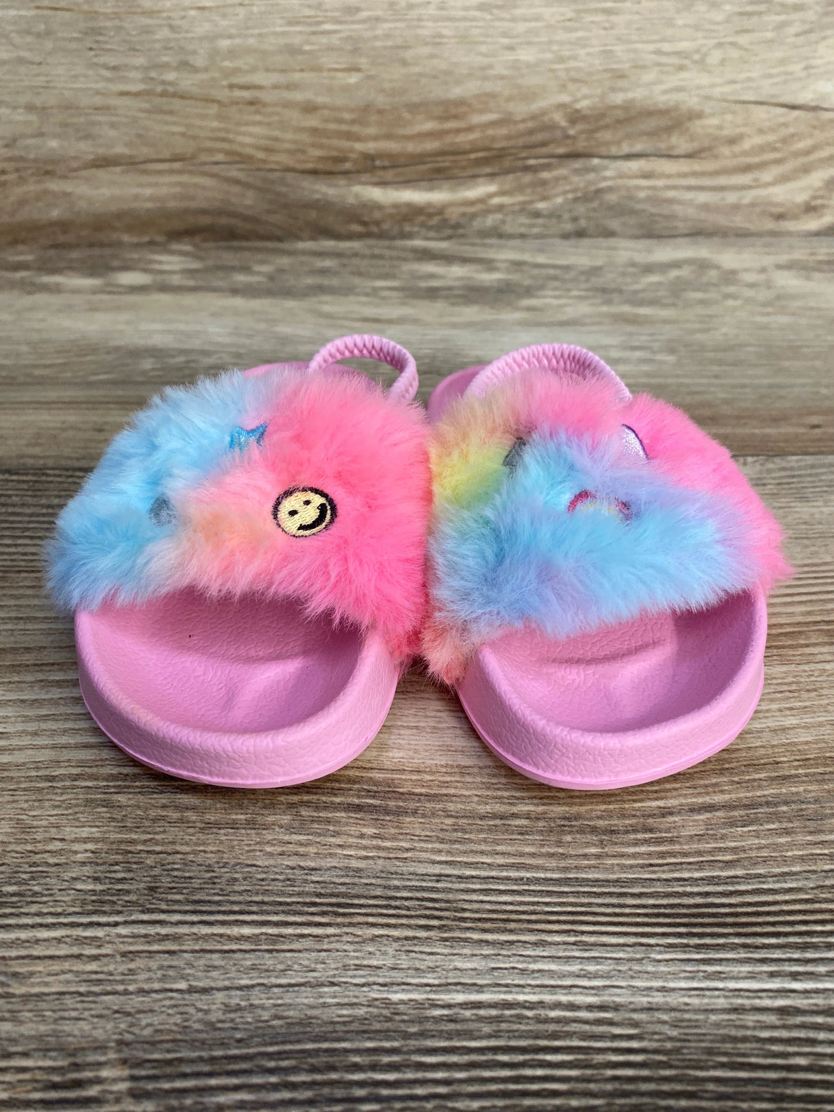 Children's Place Embroidered Icon Faux Fur Slides Pink sz 6c