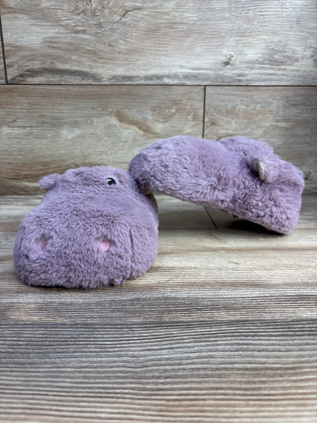 Old Navy Faux-Fur Critter Slippers, Purple Hippo sz 7/8c
