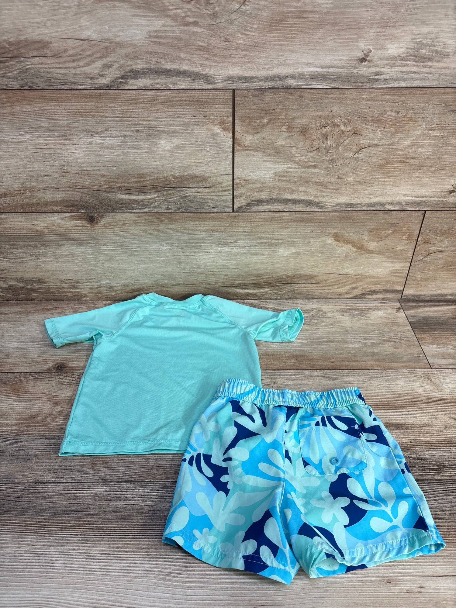 Wonder Nation 2pc Rash Guard Shirt & Swim Trunks Set Blue sz 18m