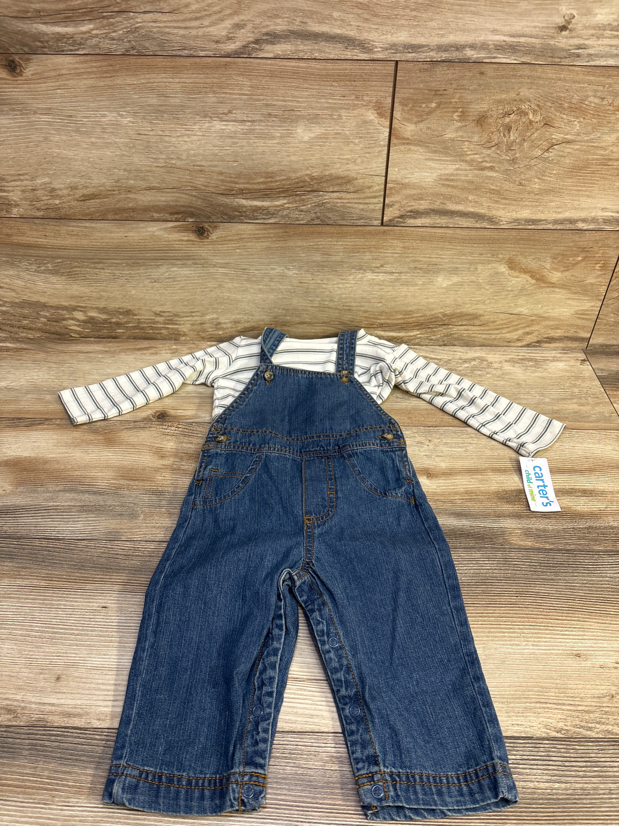 NEW Child of Mine 2pc Ribbed Shirt & Denim Overalls Set White sz 12m