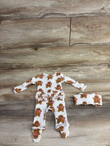 Spearmint Love Organic Waffle Zip Footie & Headwrap in Gingerbread Man sz Newborn