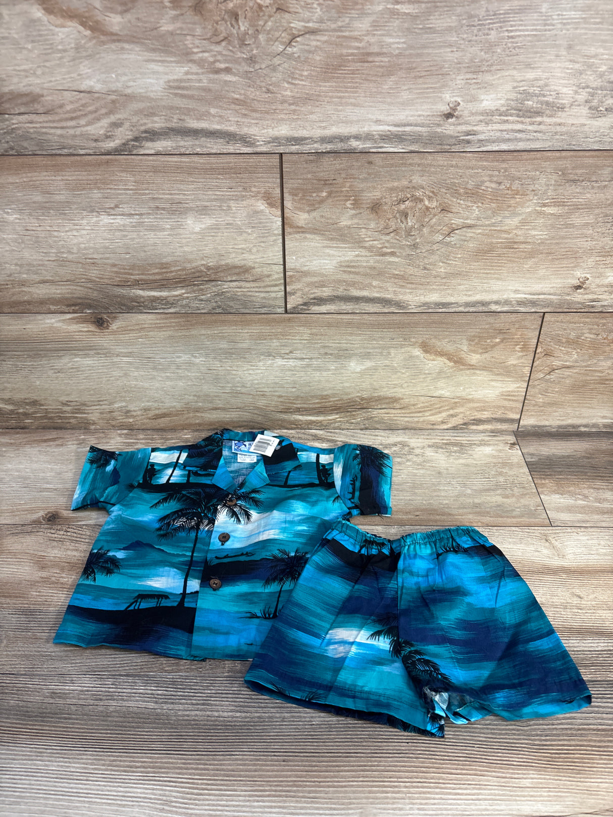 NEW RJC 2pc Button Up Shirt & Shorts Cabana Set Blue sz 12m