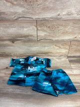 NEW RJC 2pc Button Up Shirt & Shorts Cabana Set Blue sz 12m