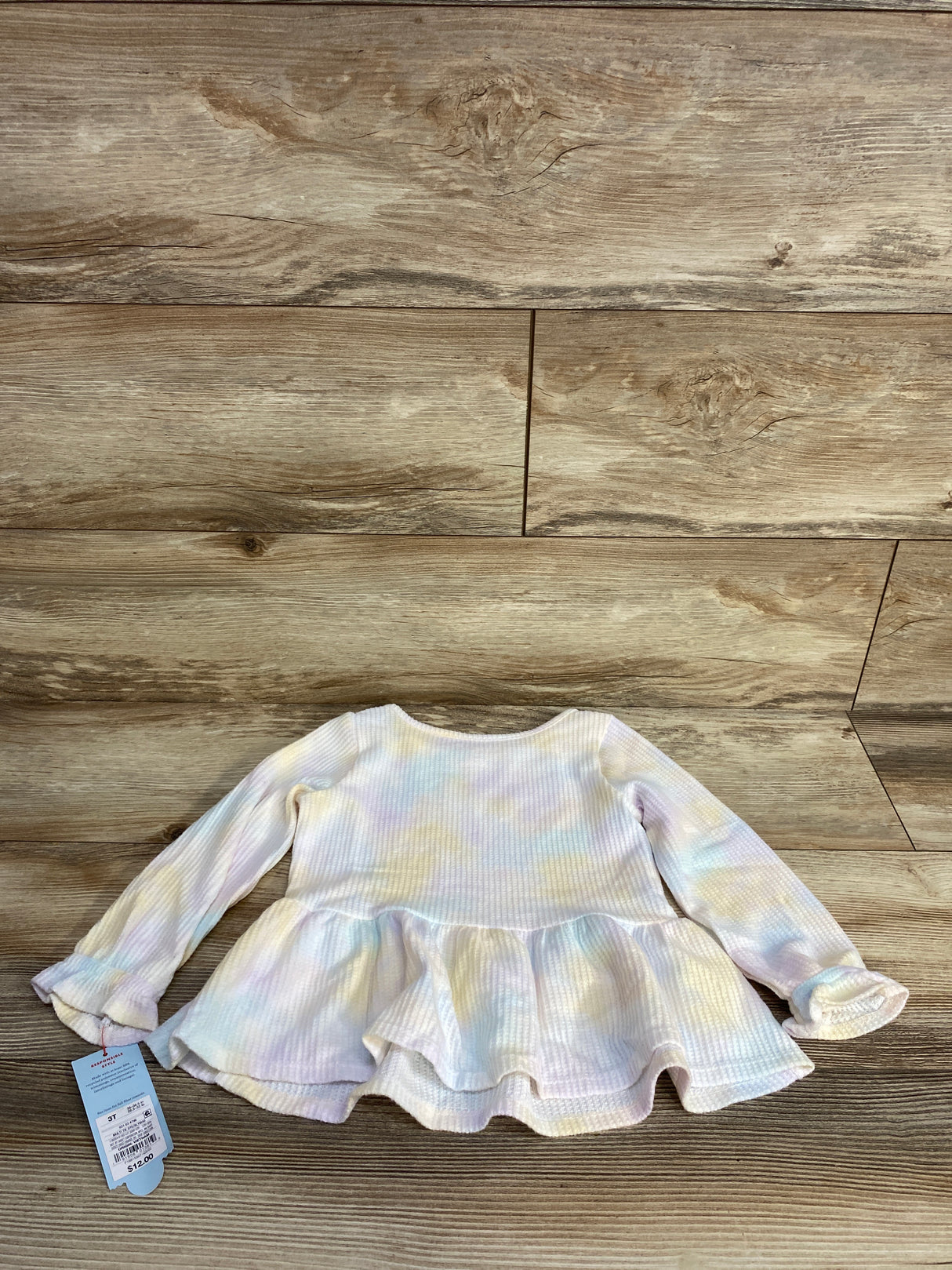 NEW Cat & Jack Tie-Dye Waffle Knit Peplum Top White sz 3T