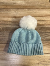 Knit Floral Pom-Pom Beanie Blue sz 6-9m