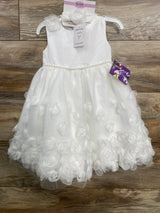 NEW Blueberi Boulevard Floral Applique Dress & Headband White sz 2T