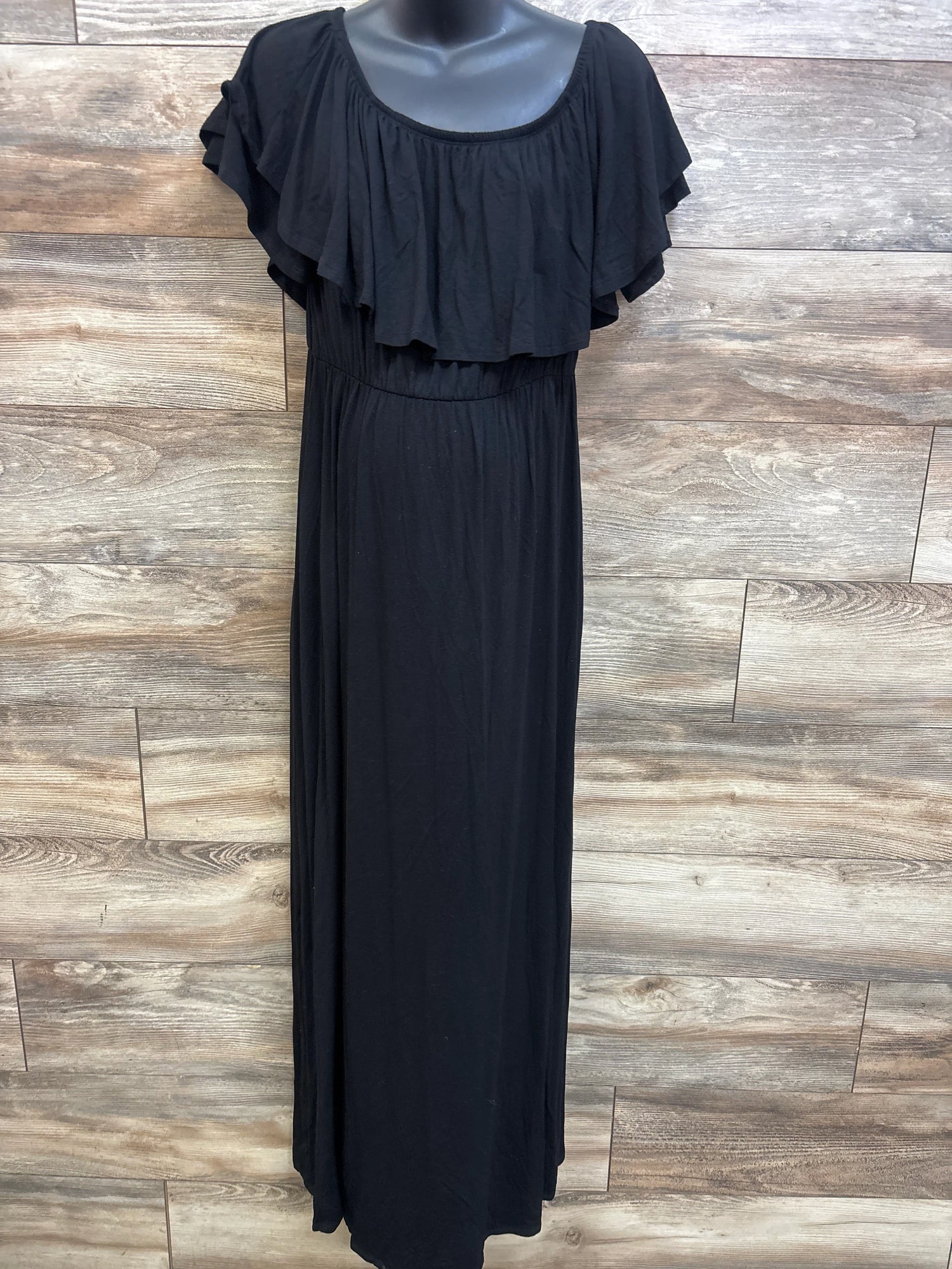 Pinkblush Maternity Ruffle Off Shoulder Maxi Dress Black sz XL