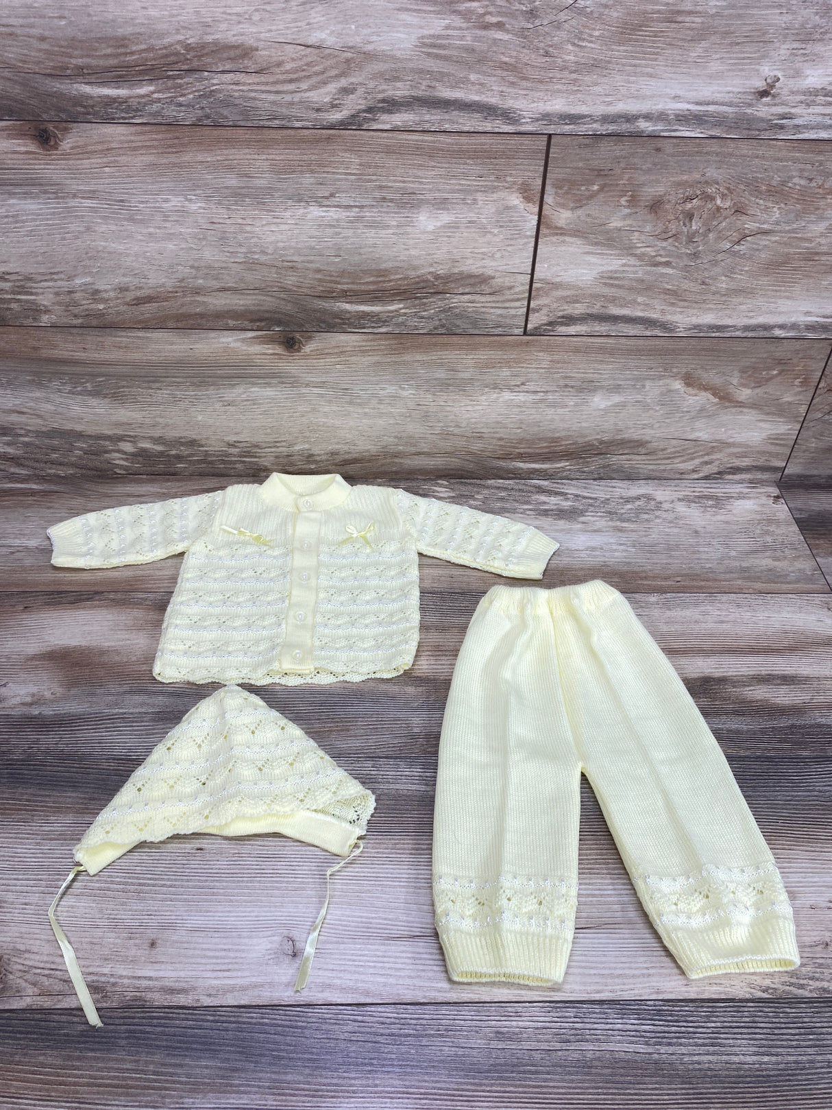 3pc Knit Sweater + Pants + Hat Set Yellow sz 3-6m