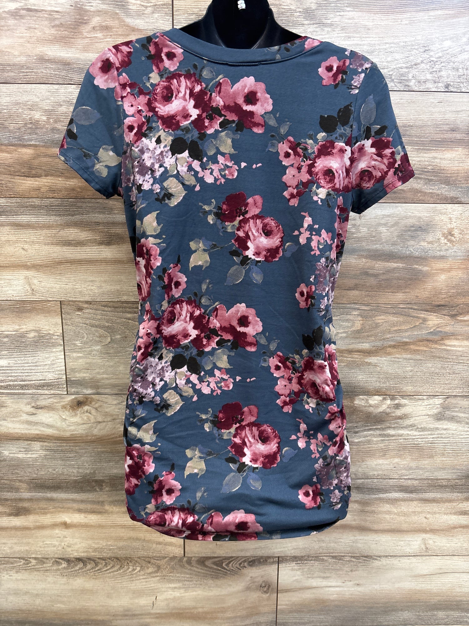 Full Moon Maternity Floral Ruched Shirt Blue sz Medium