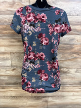 Full Moon Maternity Floral Ruched Shirt Blue sz Medium