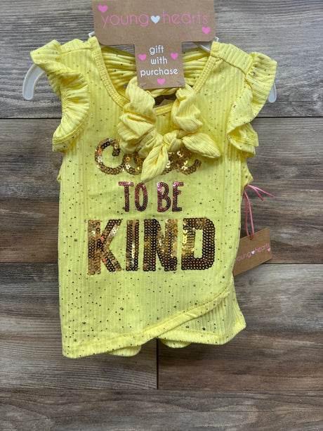NEW Young Hearts 2pc Rib Cool To Be Kind Shirt & Scrunchy Yellow sz 3T - Me n Mommy To Be