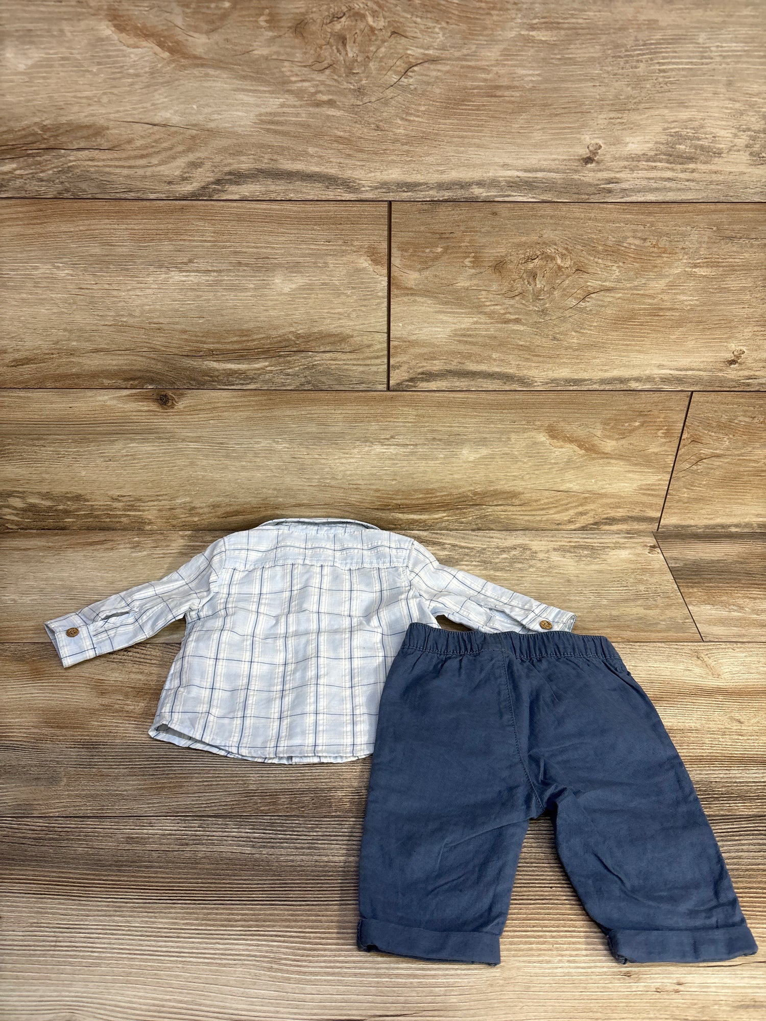 Carter's 2pc Plaid Button-Up Shirt & Pants Set Blue sz 3m