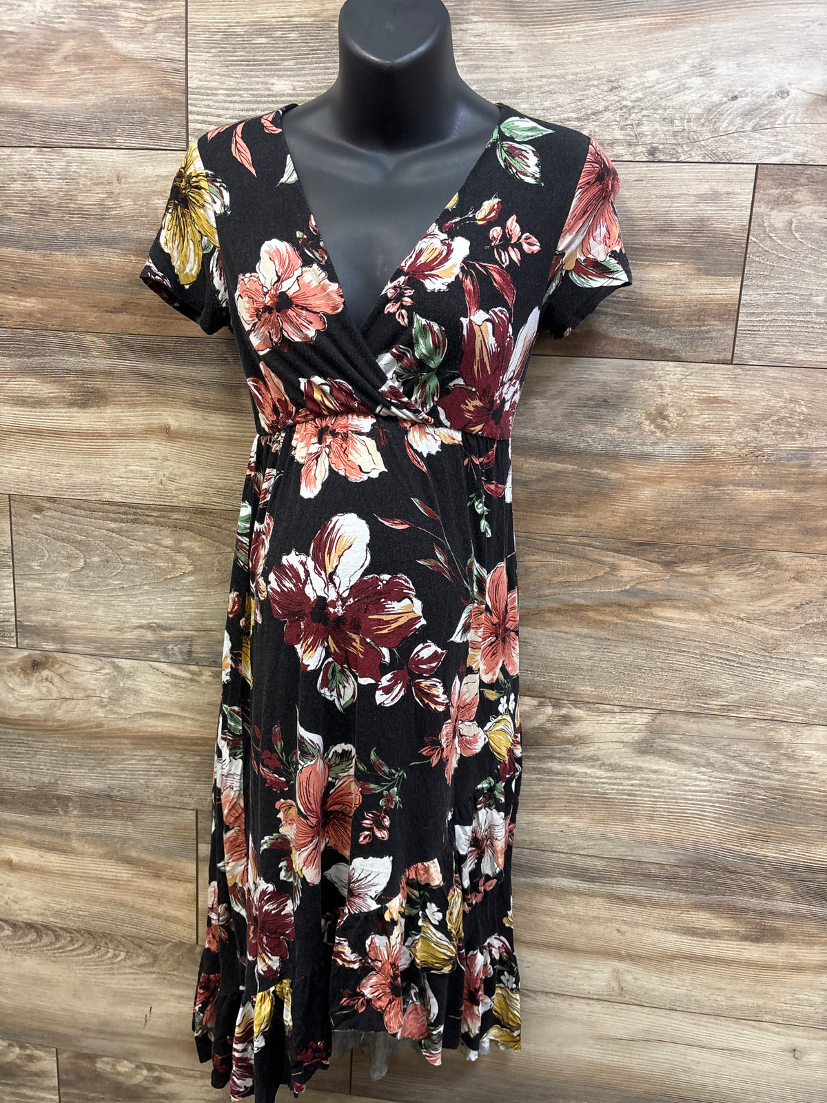 Beerunig Maternity Floral V-Neck Dress Black sz Small