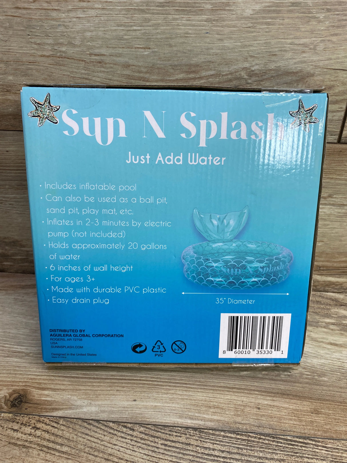 NEW Sun N Splash Mermaid Inflatable Children's Pool Blue