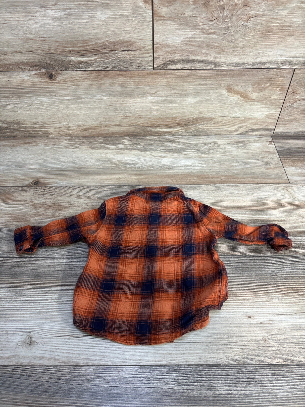 Old Navy Plaid Flannel Orange + Blue sz 3-6m