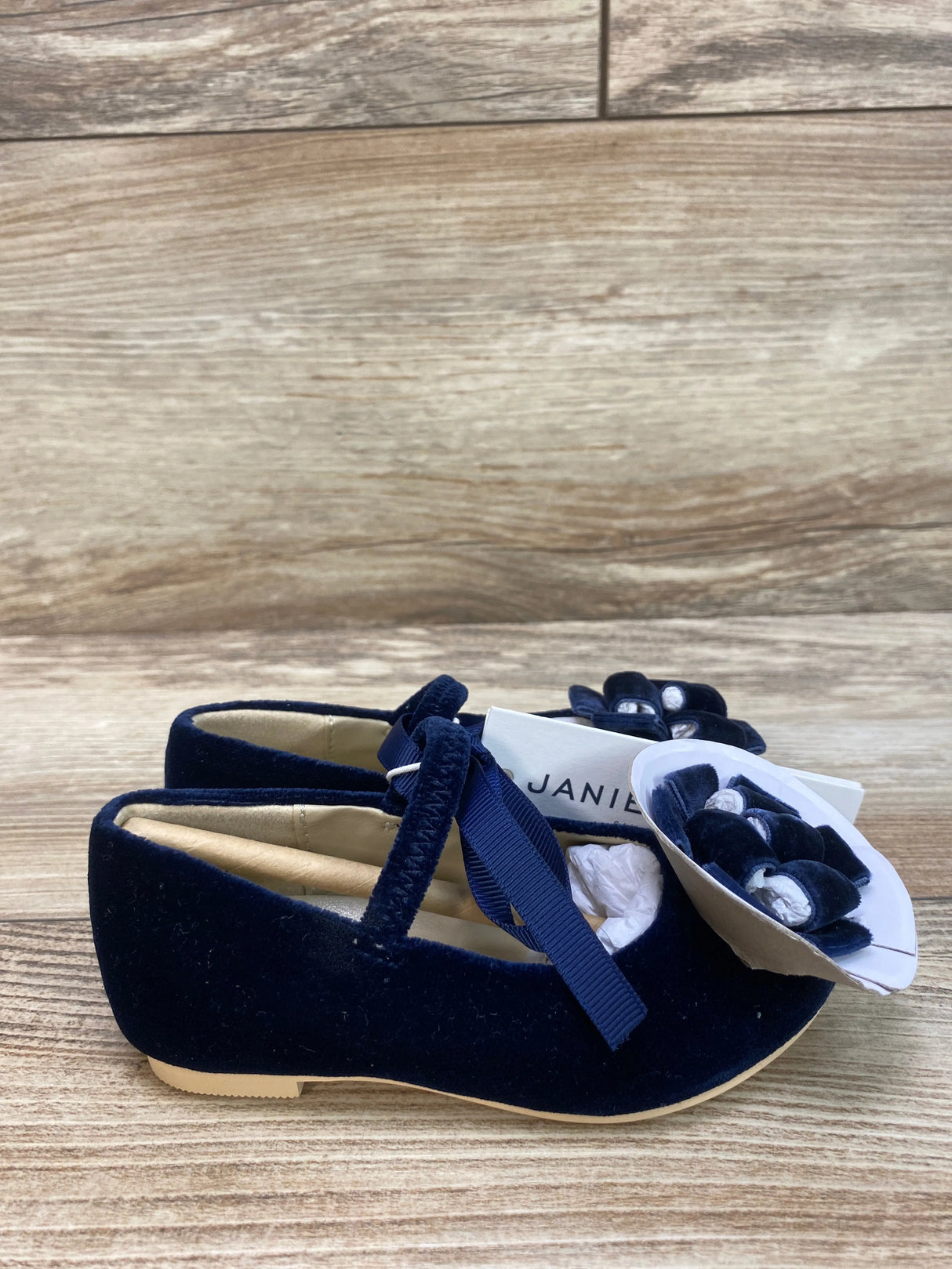 NEW Janie and Jack Dark Marine Velvet Bow Ballet Flat sz 5c