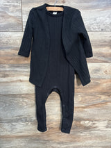 Shein 2pc Ribbed Coverall & Open Front Cardigan Black sz 2-3T