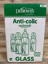 NEW Dr. Brown's Anti-Colic Options+ Narrow Glass Baby Bottles with Level 1 Slow Flow Nipple 4pk 8oz
