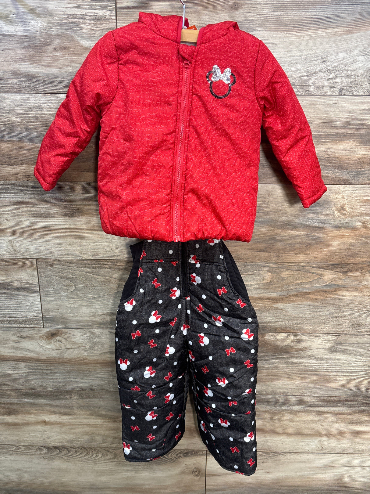 Disney Junior Minnie Mouse Puffer Snowsuit Red sz 3T