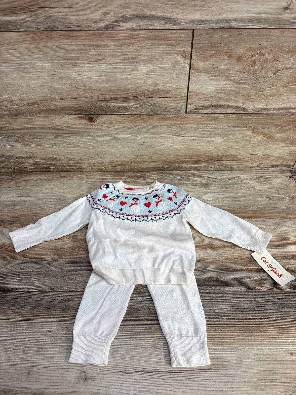 NEW Cat & Jack 2pc Snowman Fair Isle Sweater Set White sz 6-9m