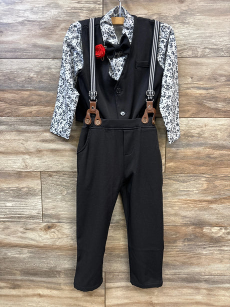 3pc Floral Suspender Set Black sz 4-5T - Me n Mommy To Be