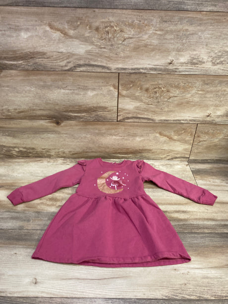 Front view of pink cat ballerina sweatshirt dress in size 3T showcasing long sleeves and gathered skirt with wood background