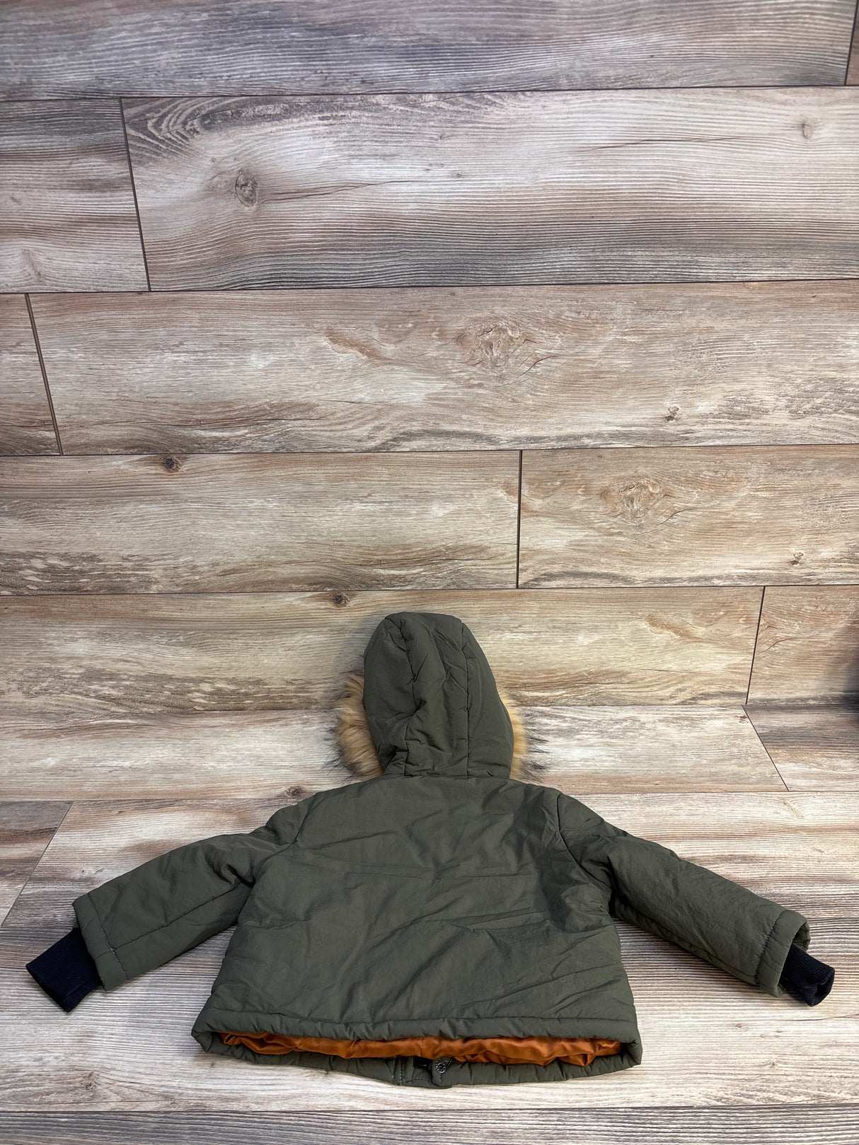 Shein Hooded Parka With Fur Collar in Military Green sz 2T