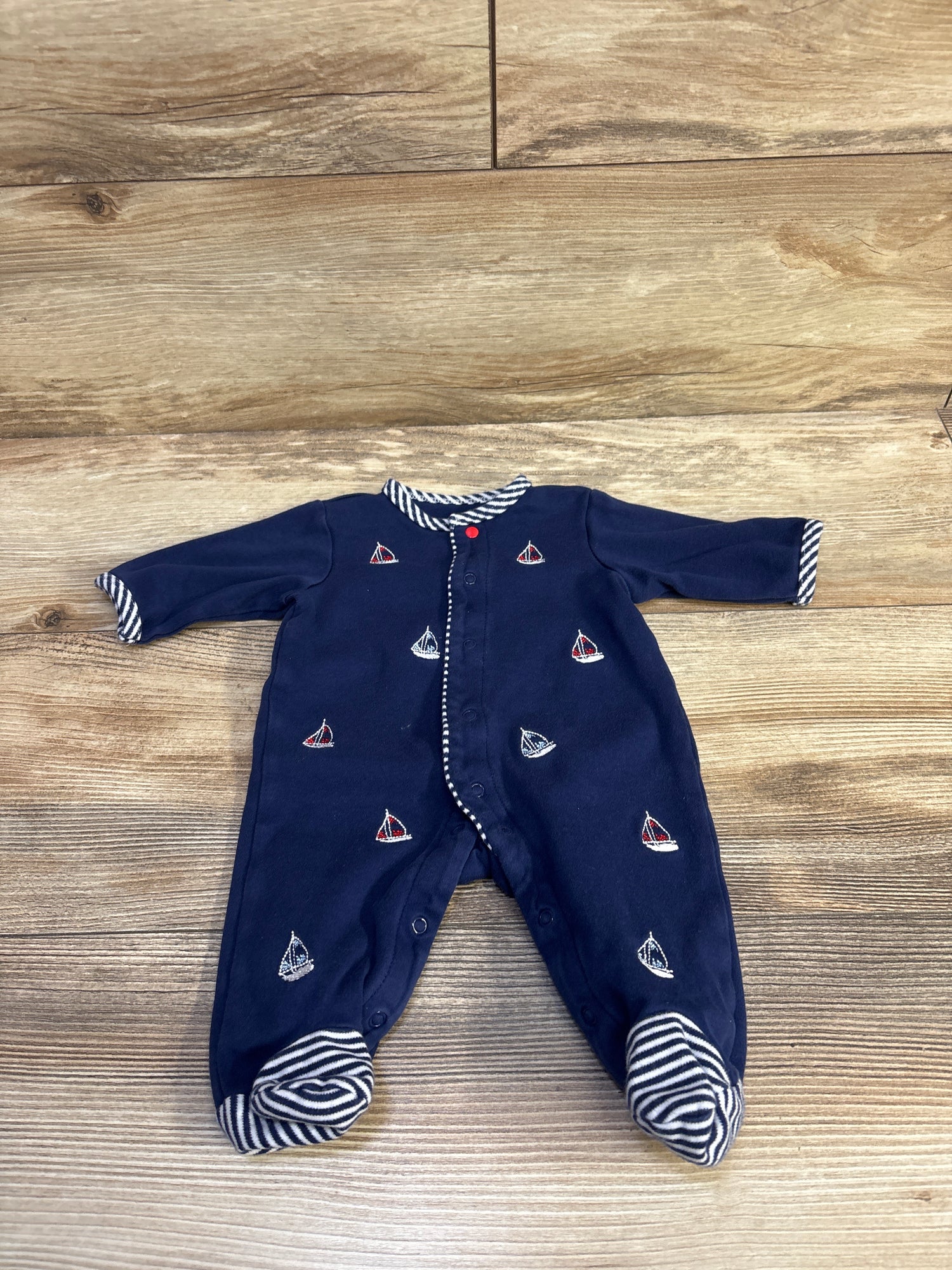 Little Me Embroidered Sailboat Snap Sleeper Navy sz Newborn
