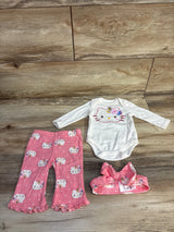 Hello Kitty 3pc Bodysuit, Ribbed Pants, & Headband Set White sz 3m