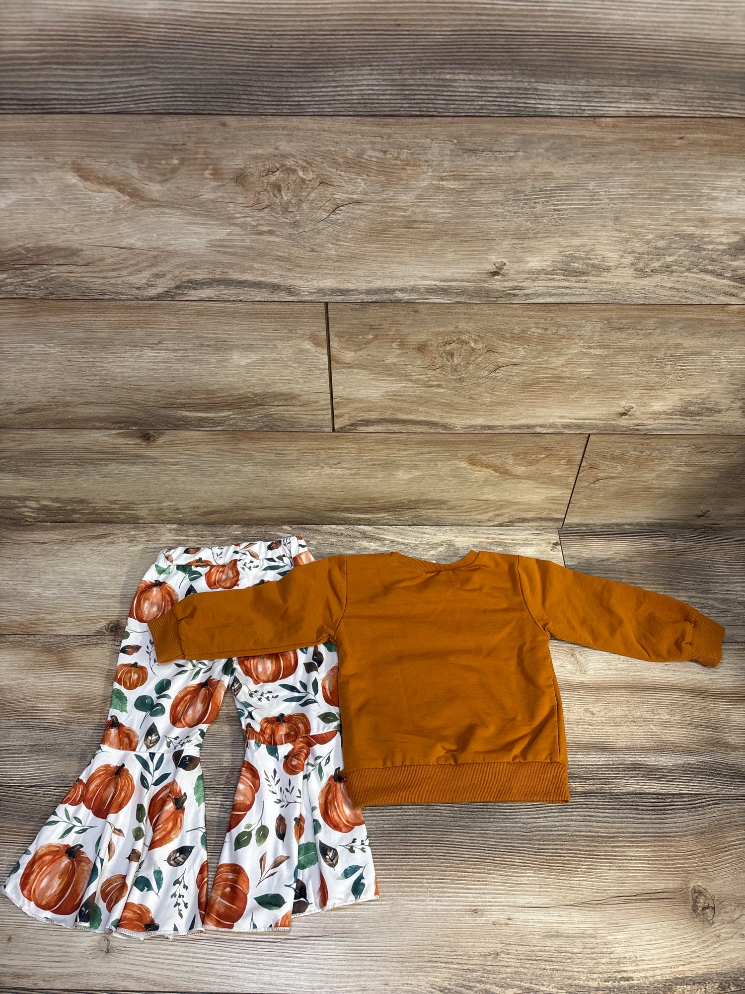 ZINTAOZT 2pc Mama's Pumpkin Sweatshirt & Flare Pants Set Brown sz 2T