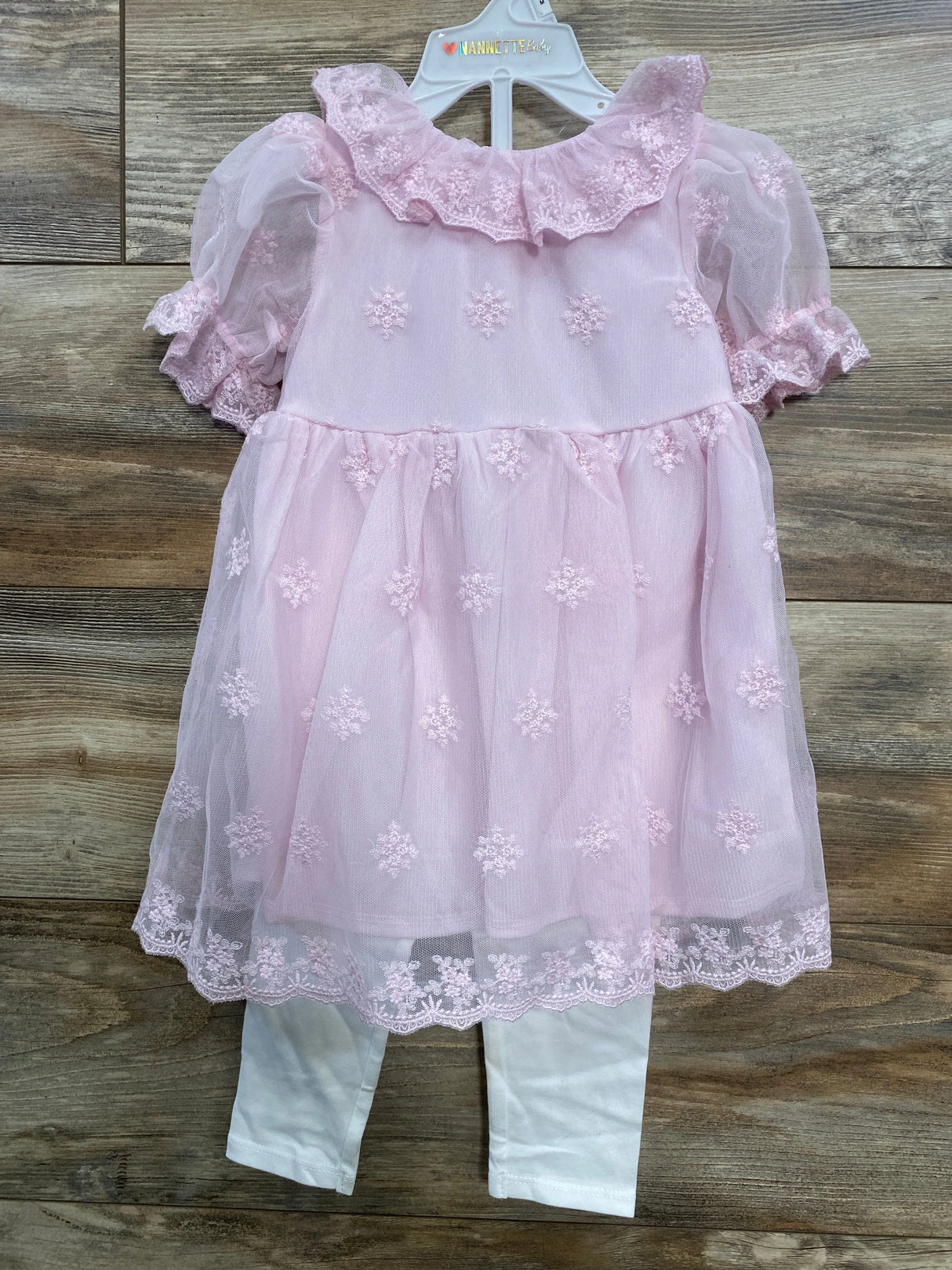 NEW Nannette Baby 2pc Embroidered Dress & Leggings Pink sz 24m