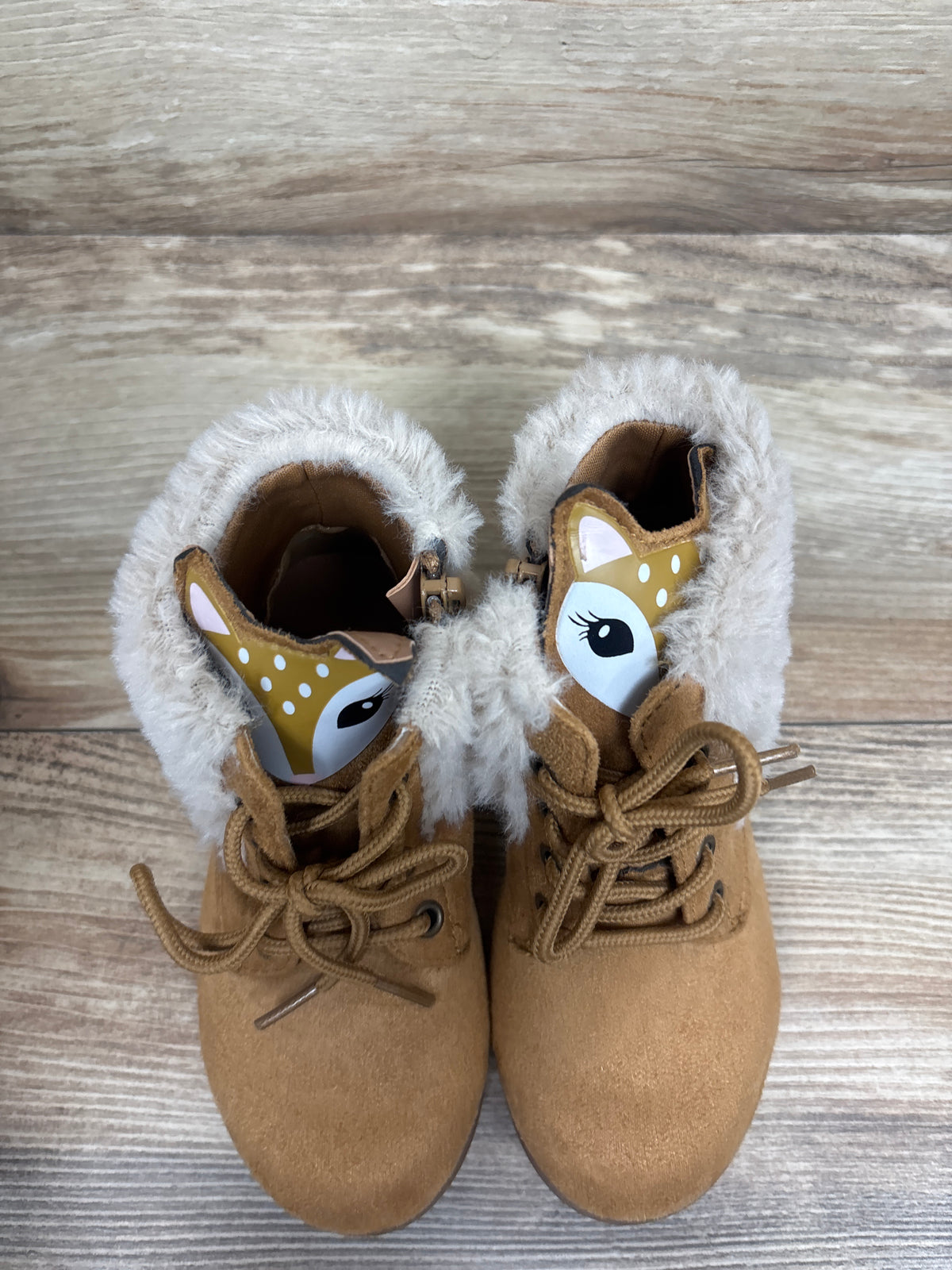Fabkids Fur Lined Deer Face Boots Brown sz 8c