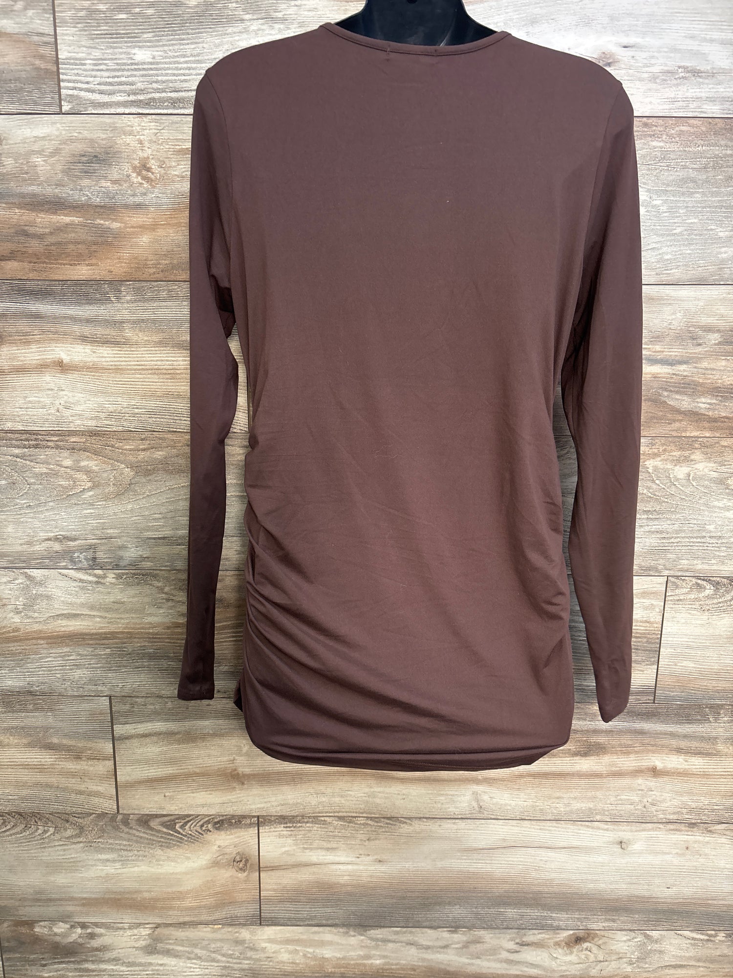 Ekouaer Ruched Long Sleeve Shirt Brown sz Large