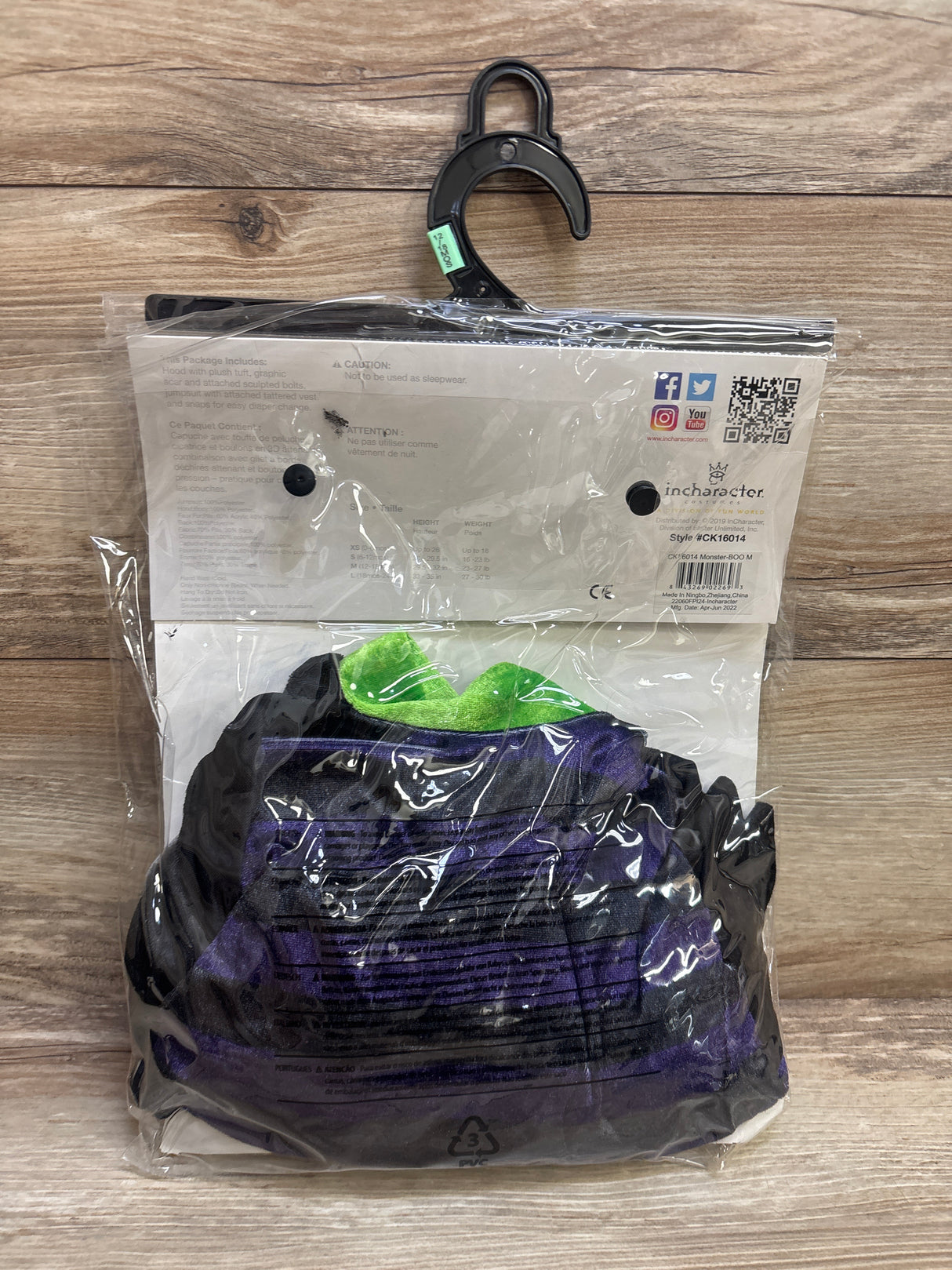 Incharacter Monster Boo Black sz 12-18m