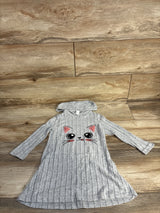 Shein Cartoon Cat Face Print Sweater Knit Hooded Dress Grey sz 4T