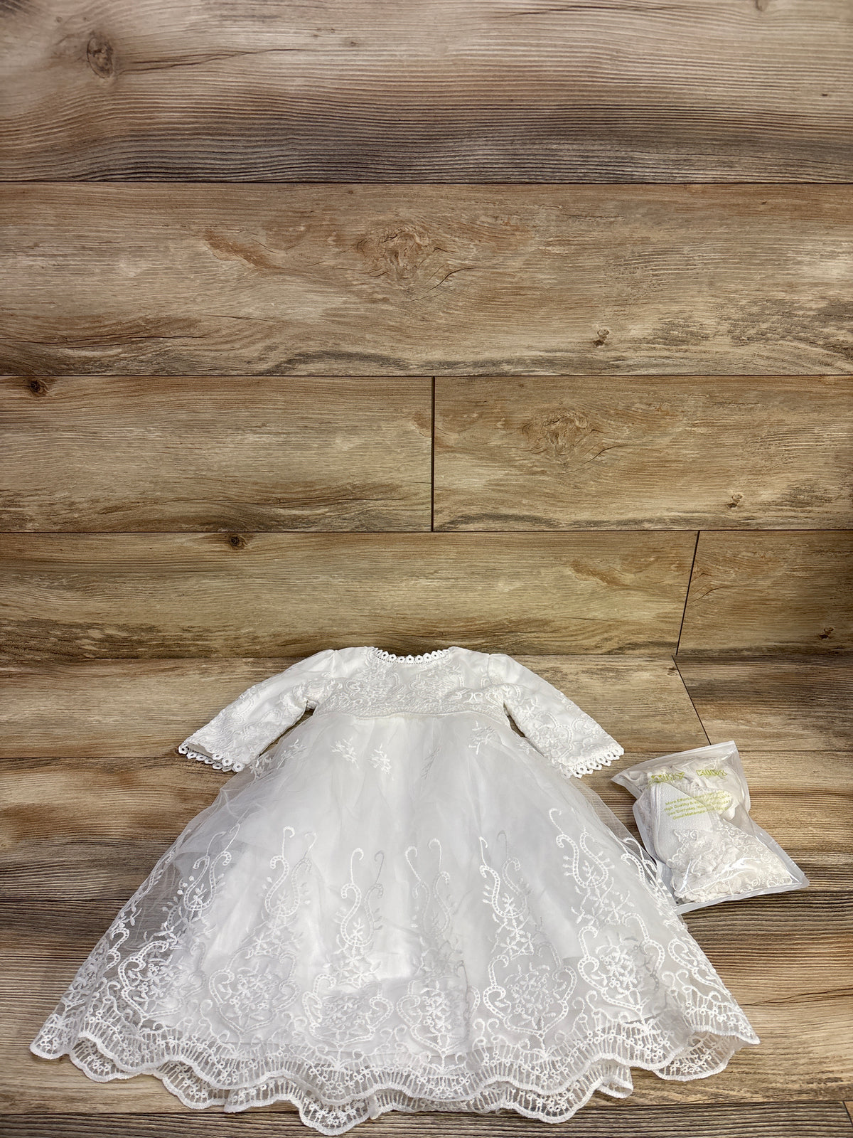 NEW A & J Designs 4pc Lace Christening Baptism Dress Set White sz 3m