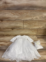 NEW A & J Designs 4pc Lace Christening Baptism Dress Set White sz 3m