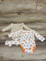 Chick Pea 3pc Pumpkin Bodysuits & Headband Set White sz 0-3m