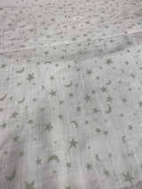 Comfy Cubs Muslin Swaddle Blanket Green Moon & Stars Pattern