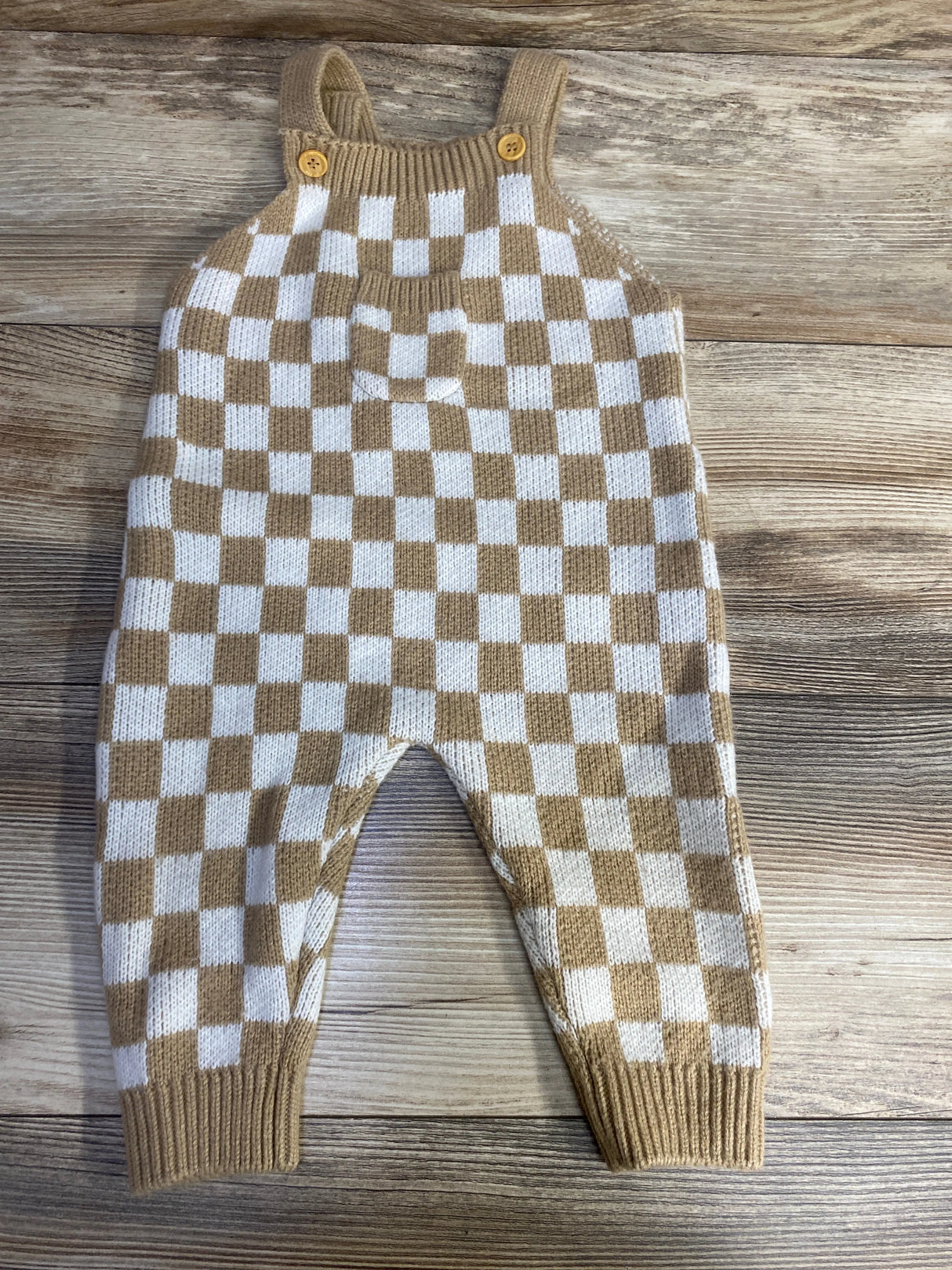 Checkered Sweater Knit Overalls Tan sz 9-12m