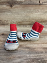 Striped Sunglasses Fuzzy Sock Shoes, Blue/White sz 6c