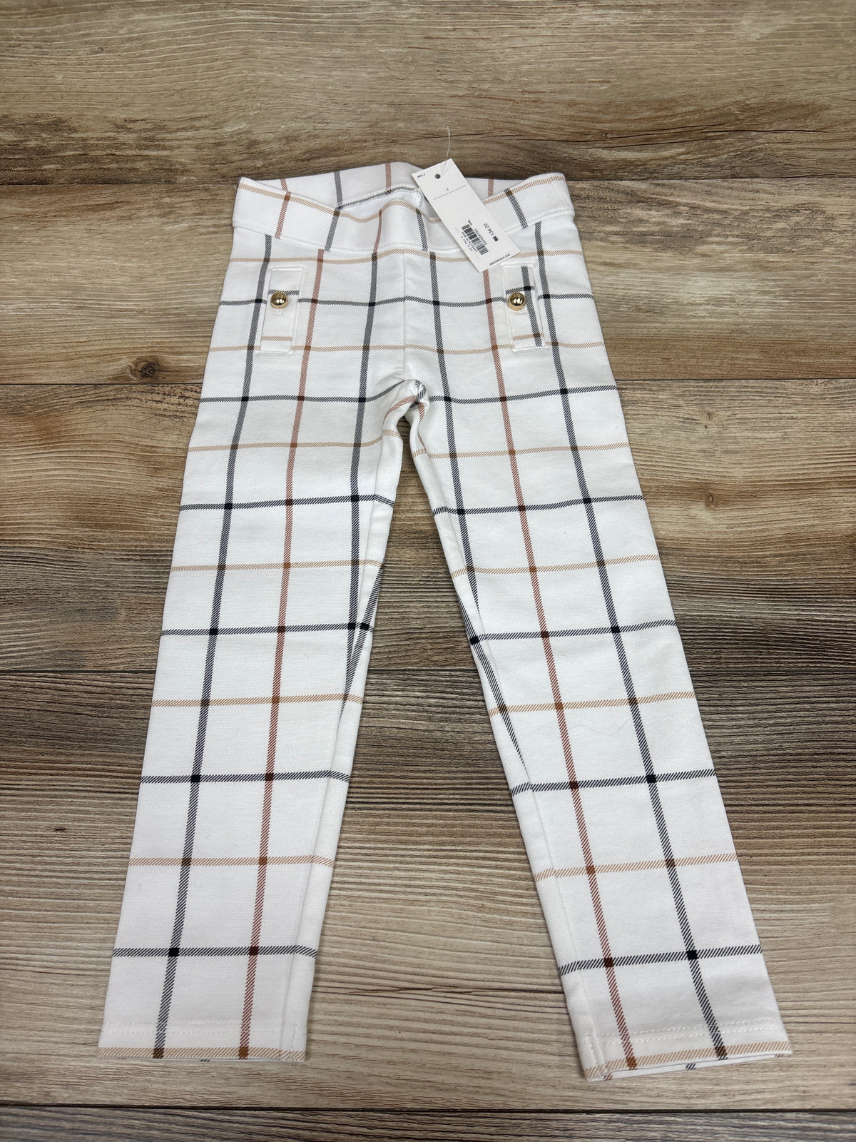 NEW Janie & Jack Plaid Button Cuff Ponte Pants White sz 3T
