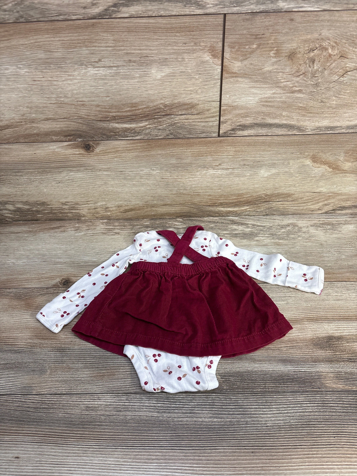 Just One You 2pc Berry Print Bodysuit & Cord Jumper White sz Newborn