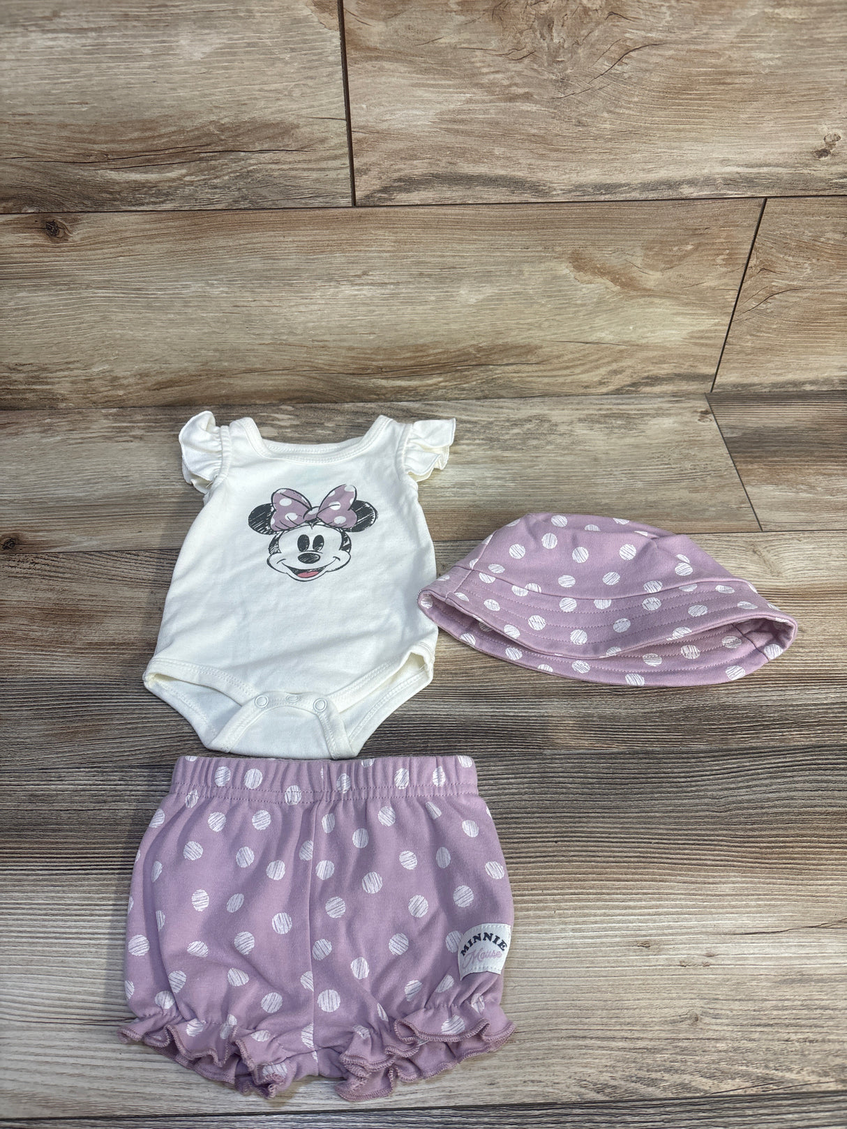 Disney Baby 3pc Minnie Mouse Bodysuit, Pants, & Bucket Hat Set White sz 0/3m