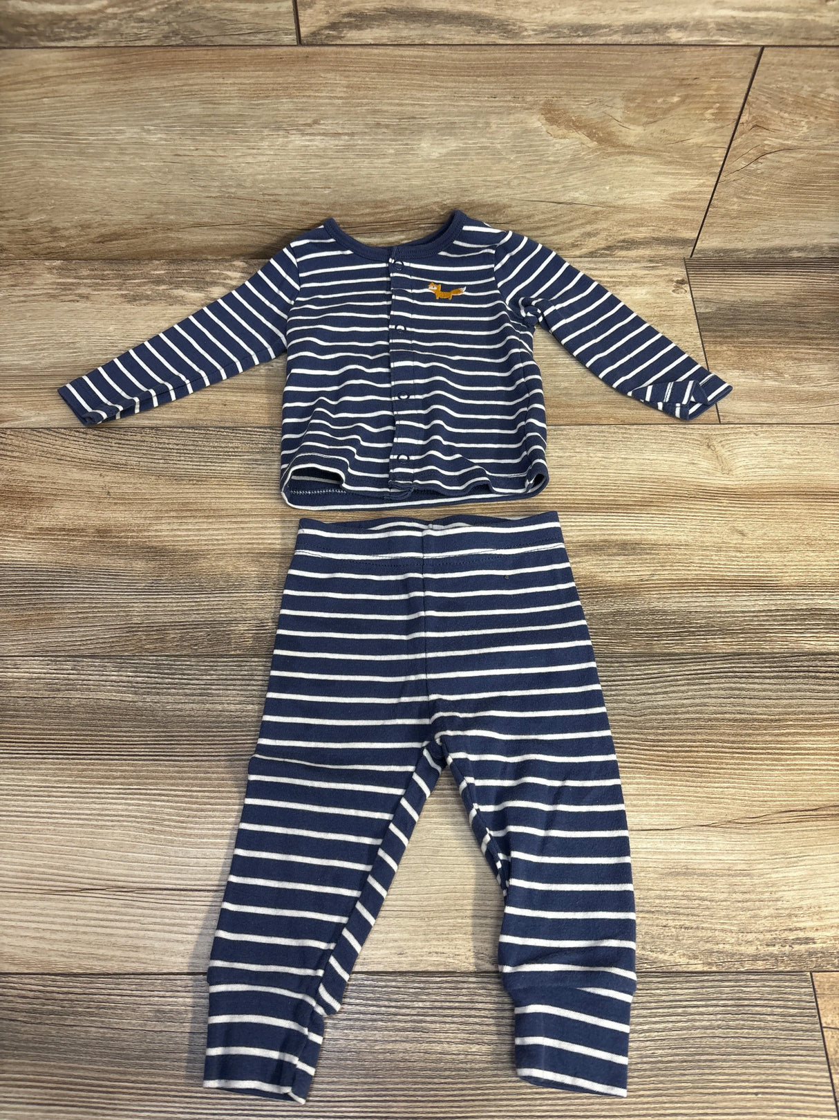 Just One You 2pc Fox Embroidered Striped Shirt & Pants Set Navy sz 9m