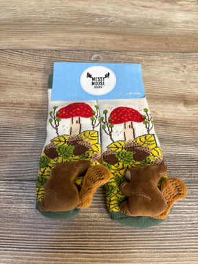 Messy Moose baby socks with mushroom & forest print, 3D moose feet, for 6-48 months