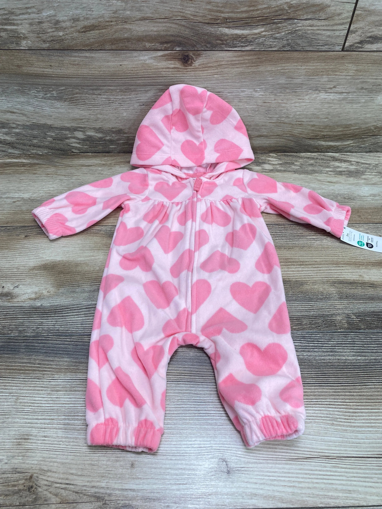 NEW Carter's Heart Print Hooded Fleece Jumpsuit Pink sz 3m